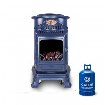 Provence Portable Real Flame Gas Heater - Navy Blue + 15kg Gas Bottle