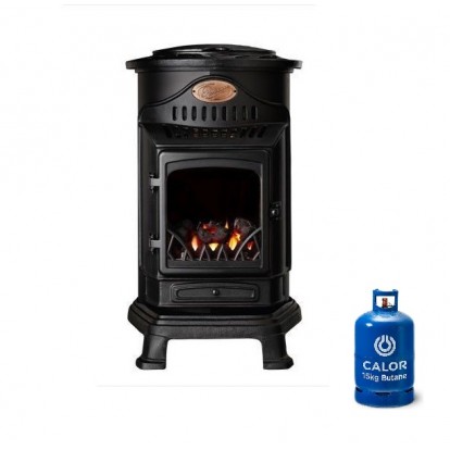 Provence Portable Real Flame Gas Heater - Matt Black + 15kg Gas Bottle