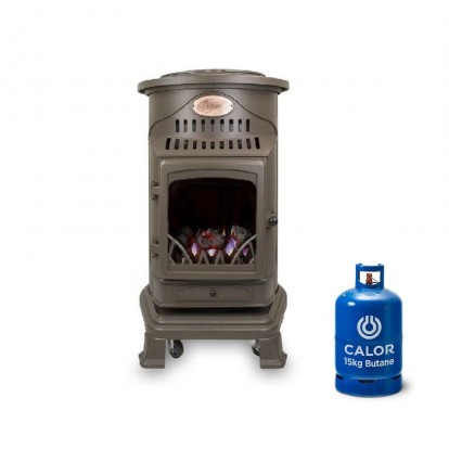 Provence Portable Real Flame Gas Heater - Honey Brown + 15kg Gas Bottle