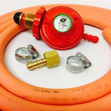 Propane Regulator with Hand Wheel + BBQ Nut and Nozzle + 2m Gas Hose + 2 Jubilee Clips