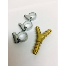 Y Piece for 8mm Gas Hose + 3 Jubilee Clips
