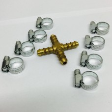 X Piece For 8mm Gas Hose + 8 Jubilee Clips