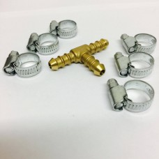 T Piece for 8mm Gas Hose + 6 Jubilee Clips